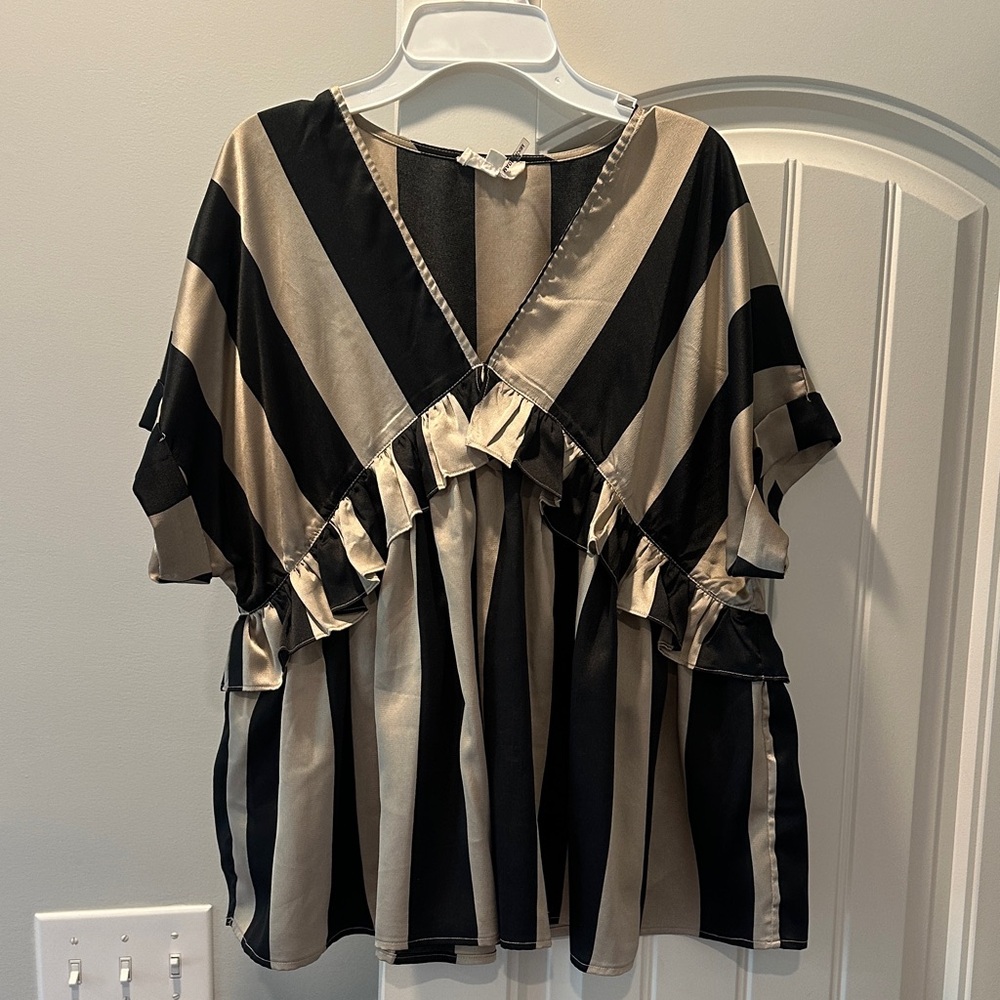 Entro Black and Tan Striped Blouse